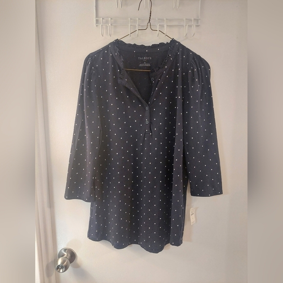 Talbots Tops - Talbots Dark Blue Blouse with White Dots